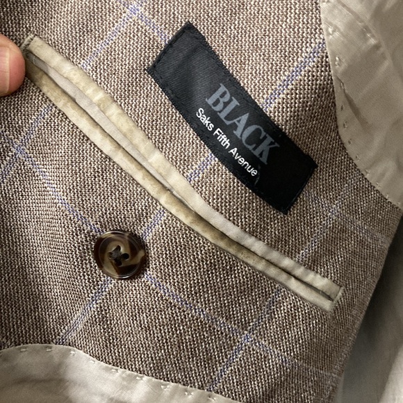 Saks Fifth Avenue Black Label Sport Coat Mens 40R Beige Silk Wool Windowpane - Picture 13 of 15